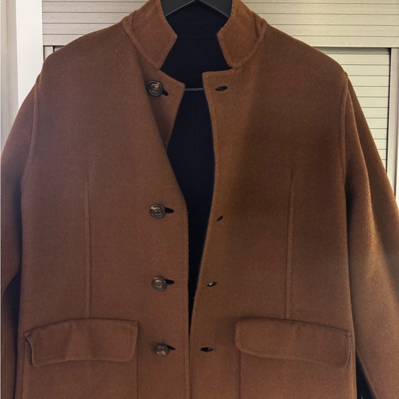[Like New] Men’s Eleventy Reversible Wool Coat in Navy/Brown - Picture 4 of 8